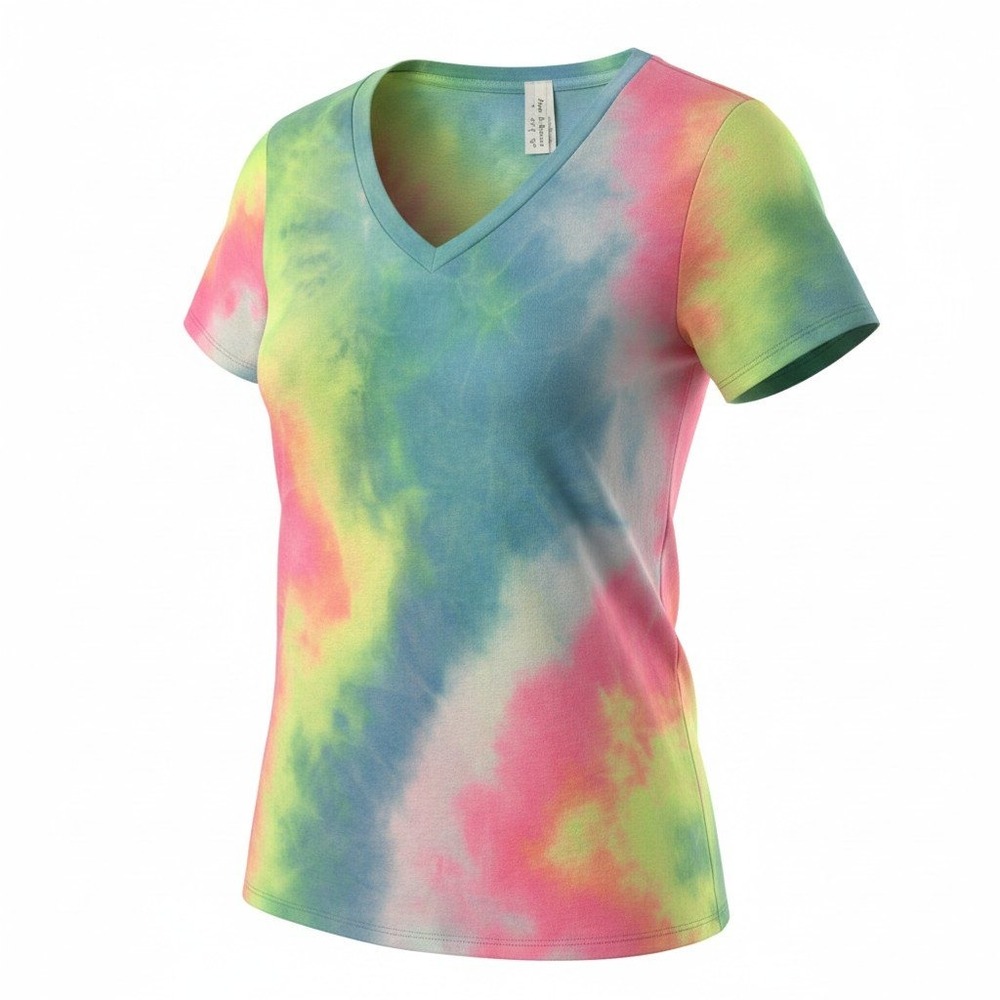 Now N Forever Womens 2X Neon Tie Dye V-Neck T-Shirt Short Sleeve Colorful Chic